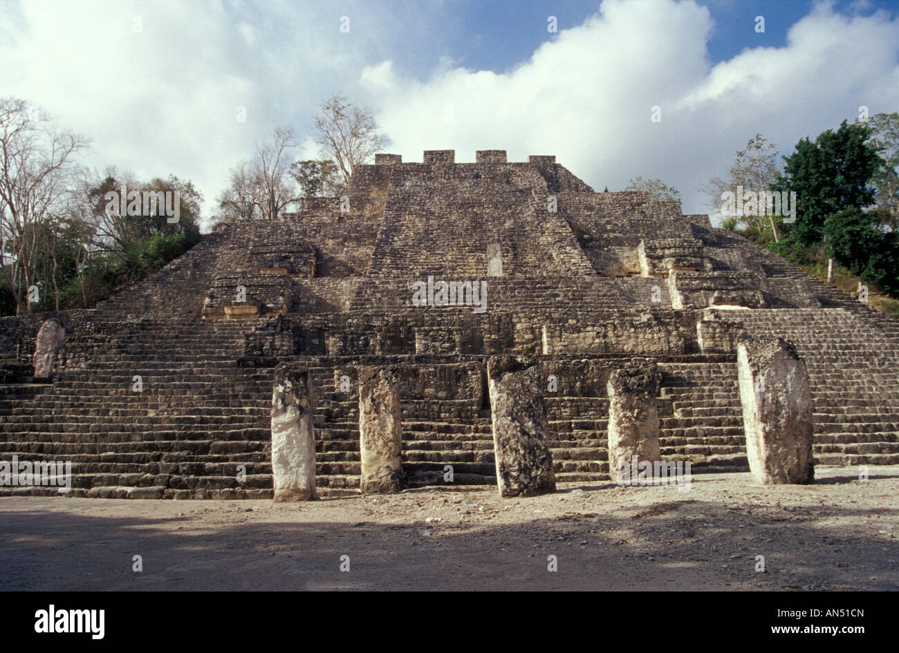 Structure II the Great Pyramid at the Mayan ruins of Calakmul, Campeche, Mexico Stock Photo