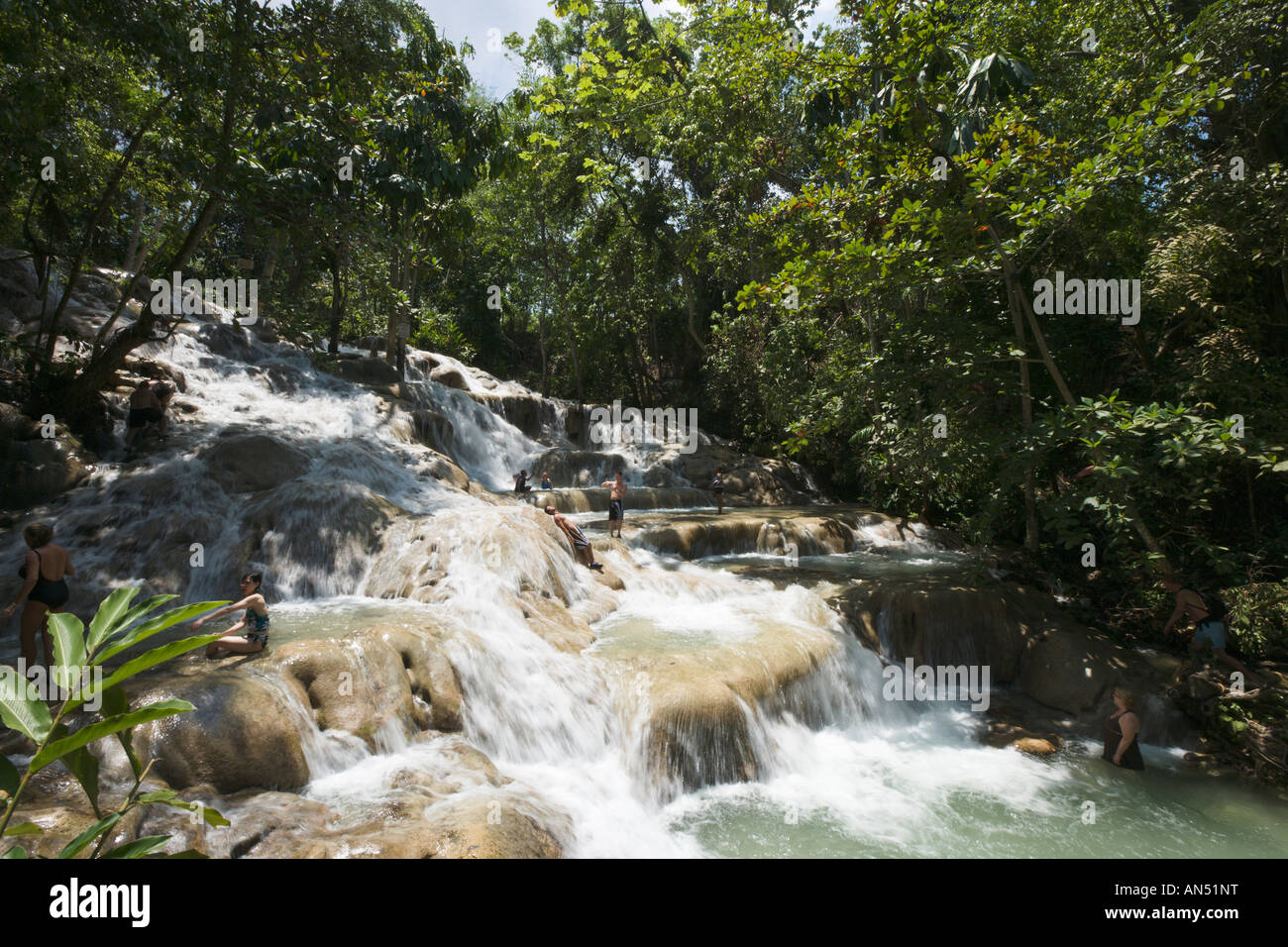 Dunns River Falls with blurred water movement, Ocho Rios, Jamaica, Caribbean, West Indies Stock Photo