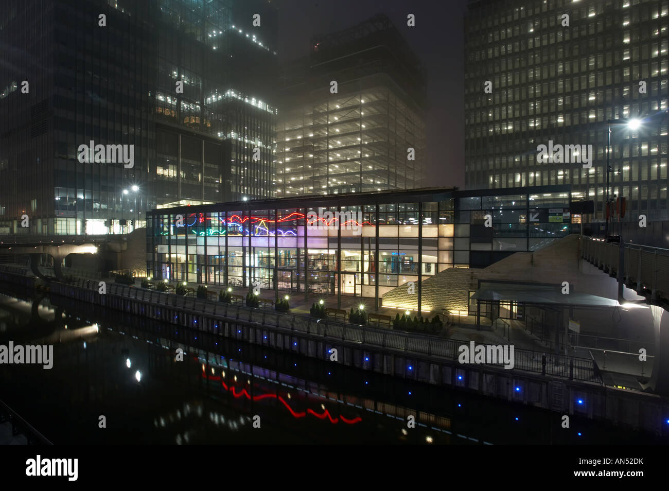 Canary Wharf buildings at night Docklands London England UK Stock Photo ...