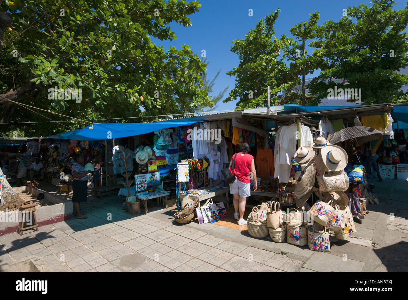 Local Market Stalls at the Craft Market, Ocho Rios, Jamaica, Caribbean, West Indies Stock Photo