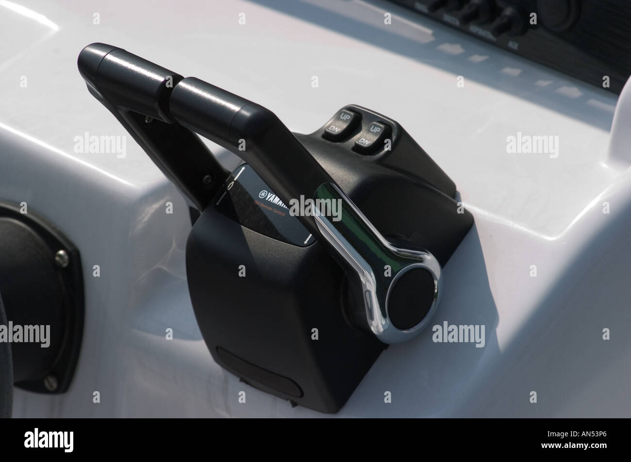 detail of throttle in boat Stock Photo Alamy