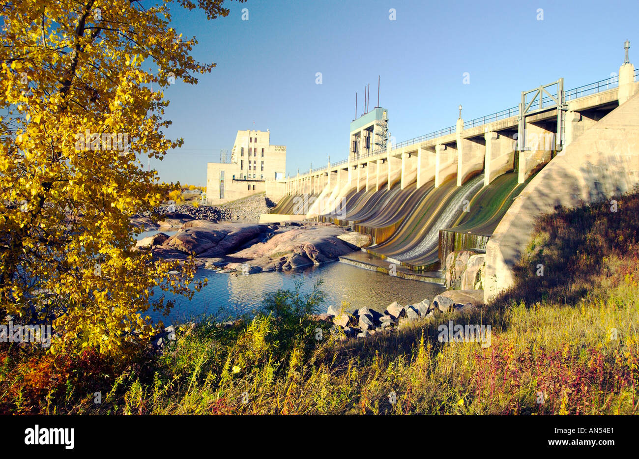 The Seven Sisters power generating station in fall in the Whiteshell Provincial Park Manitoba Canada Stock Photo
