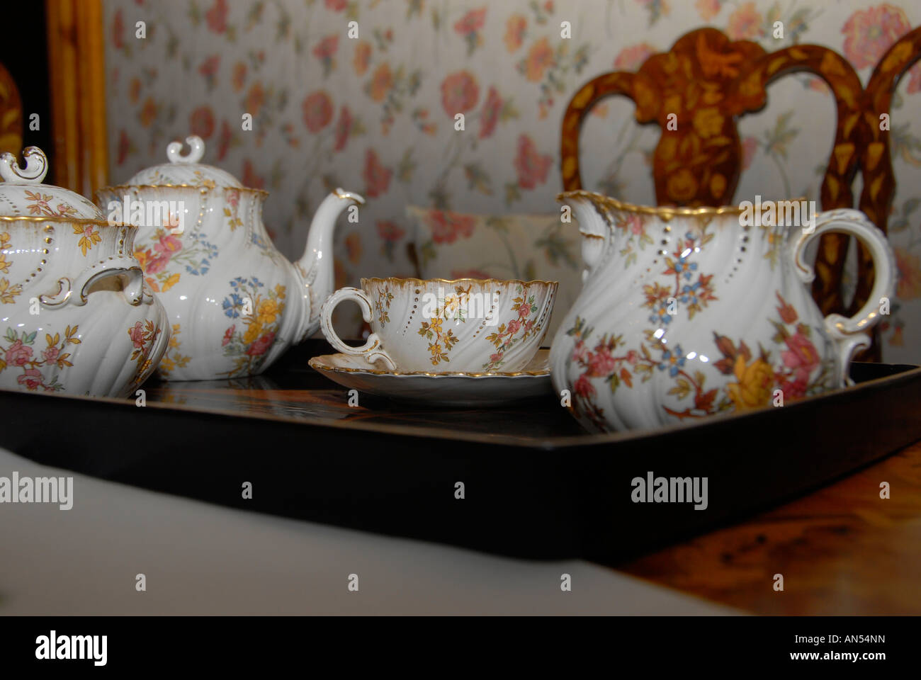 Decorated porcelain tea set at Chateau of Jemniste Bohemia Czech Republic Stock Photo Alamy