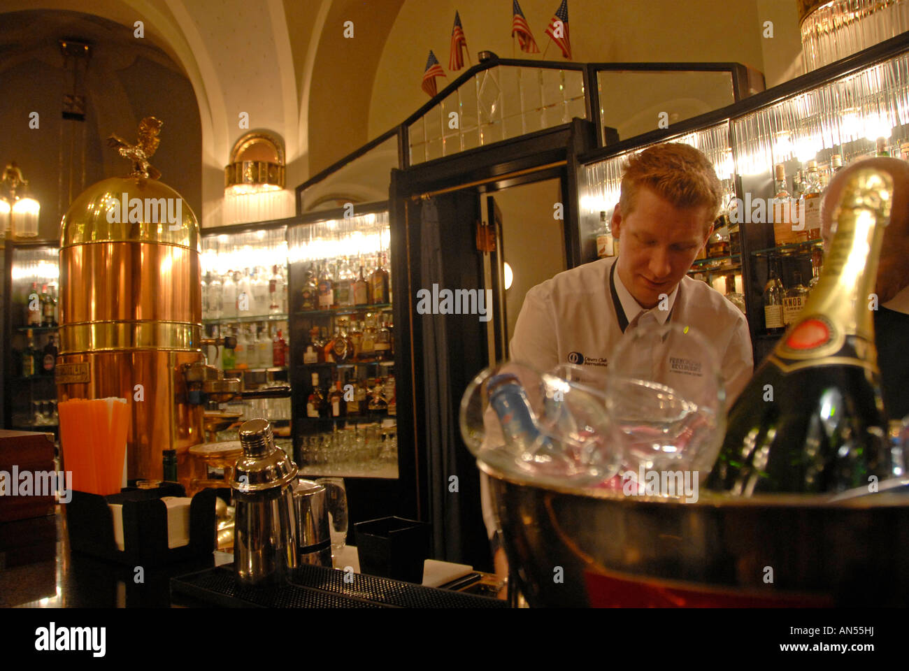 The American Bar in Obecni Dum in the basement of the Municipal House ranked among the 10 oldest bars in Europe in Nove Mesto district Prague Czech Stock Photo