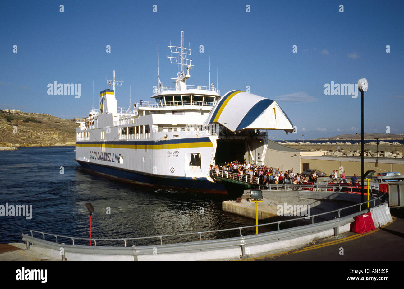 Oct 7, 2007 - Gozo Channel Lines car ferry (Gaudos) at Mgarr harbour on the Maltese island of Gozo. Stock Photo