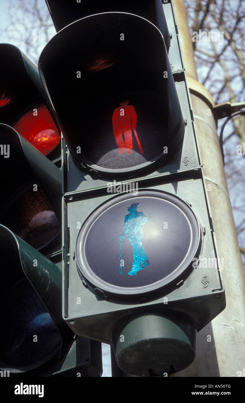 Hans Christian Andersen figure in traffic lights in ODENSE Denmark Stock Photo