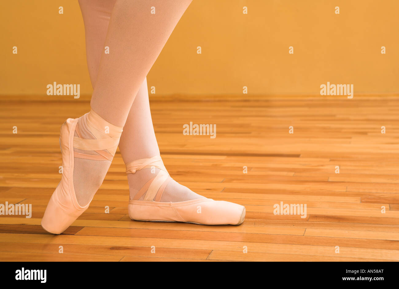 Woman pointing with ballet shoes Stock Photo Alamy