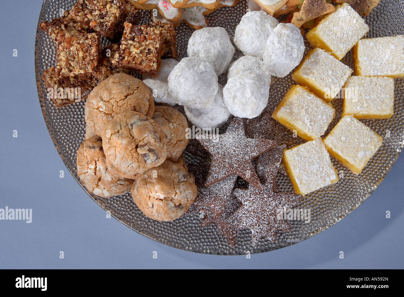 A platter of assorted holiday cookies Stock Photo