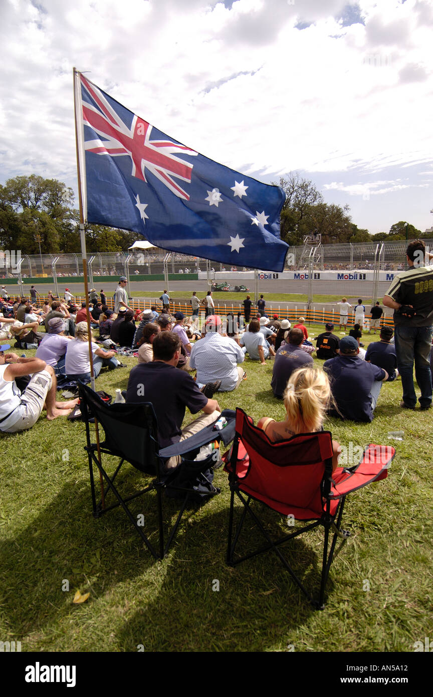Spectators watch the Melbourne F1 Grand Prix at Albert Park Stock Photo