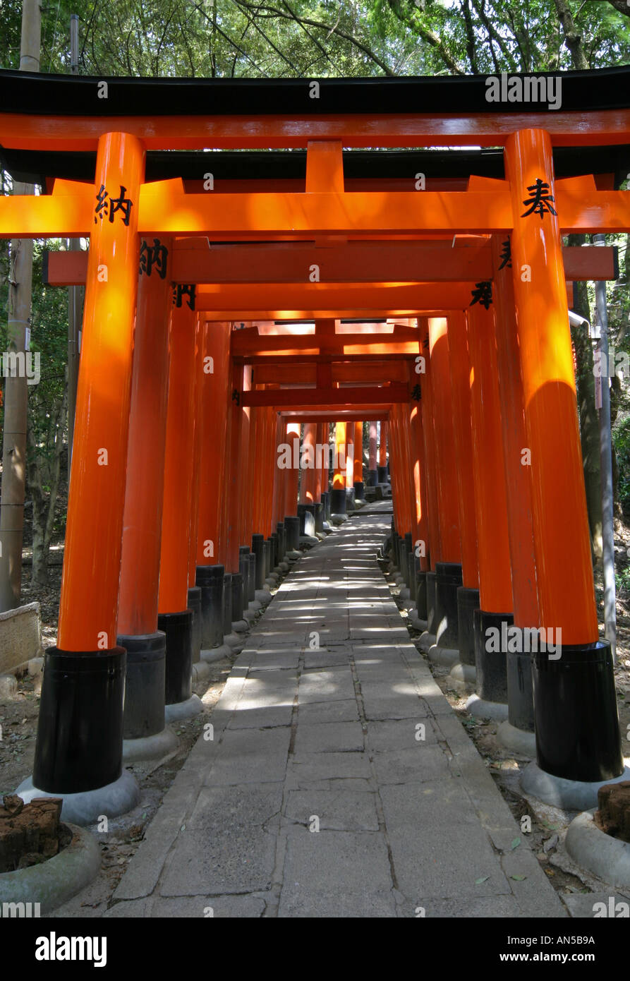 Tori gates at Fushimi Inari Taisha shrine in Kyoto Japan Asia scene set of Memoirs of a Geisha hollywood movie film Stock Photo