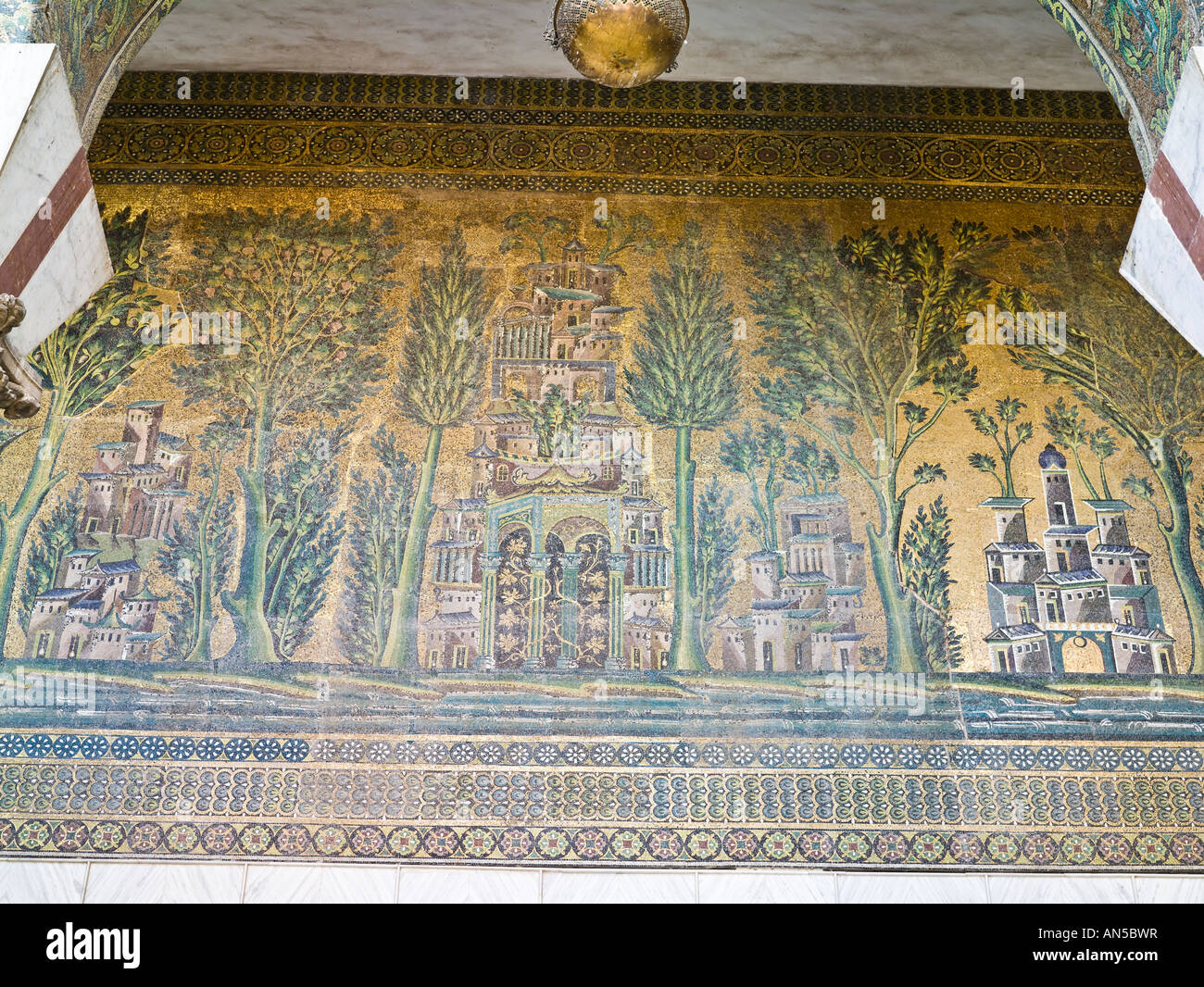 detail of mosaics, West portico, Great Mosque of Damascus Stock Photo