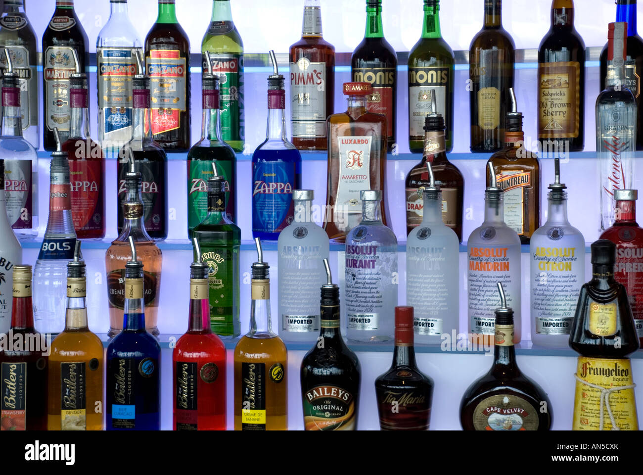 bar bottles, johannesburg international airport, south africa Stock