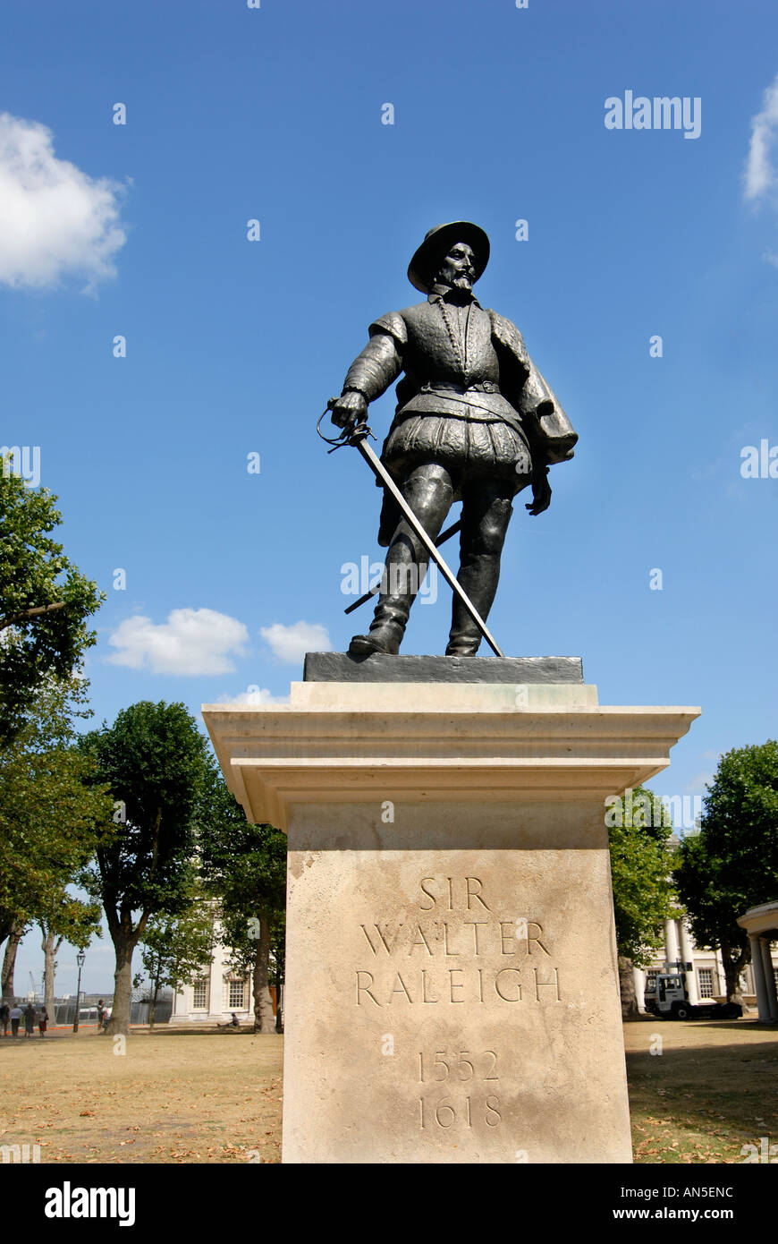 Statue of Sir Walter Raleigh at the National Maritime museum Greenwich London Stock Photo