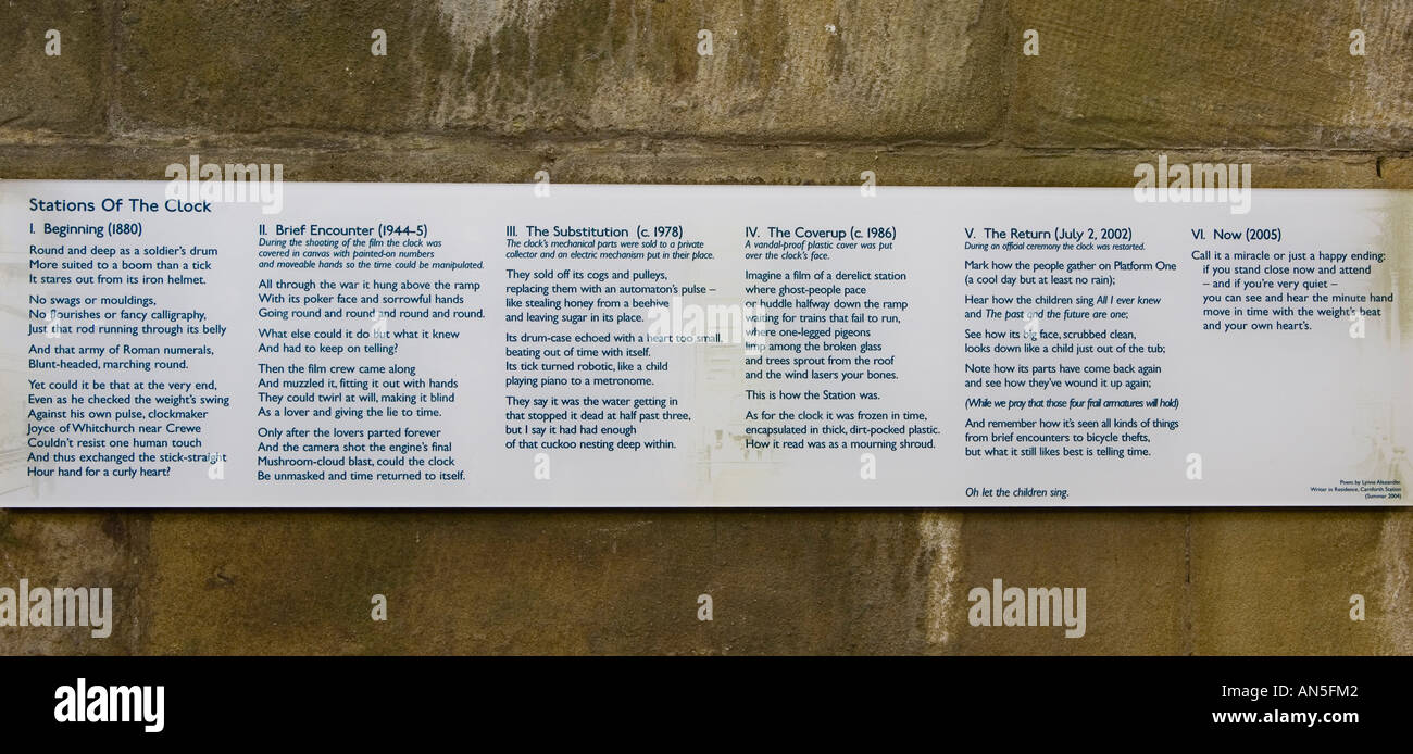 Stations Of The Clock A Poem On The Wall Of Carnforth Railway Stock Photo Alamy
