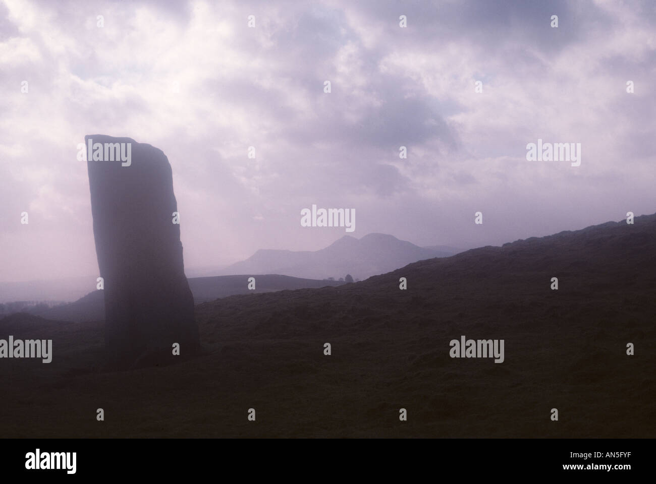 Prehistoric Standing Stone Brotherstone Hill Scottish Borders Great Britain. Stock Photo