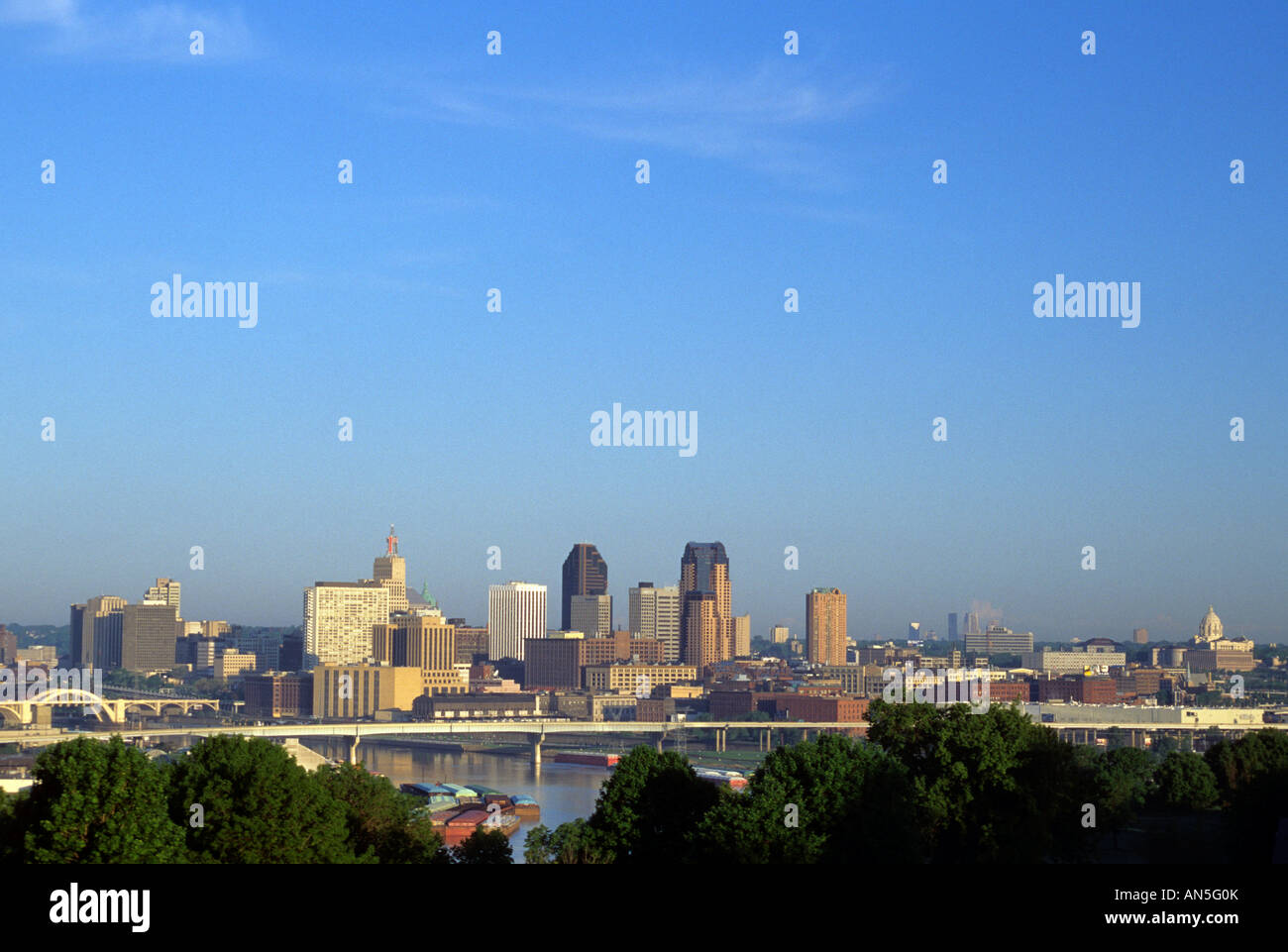 VIEW OF ST. PAUL, MINNESOTA SKYLINE, STATE CAPITOL AND MISSISSIPPI ...