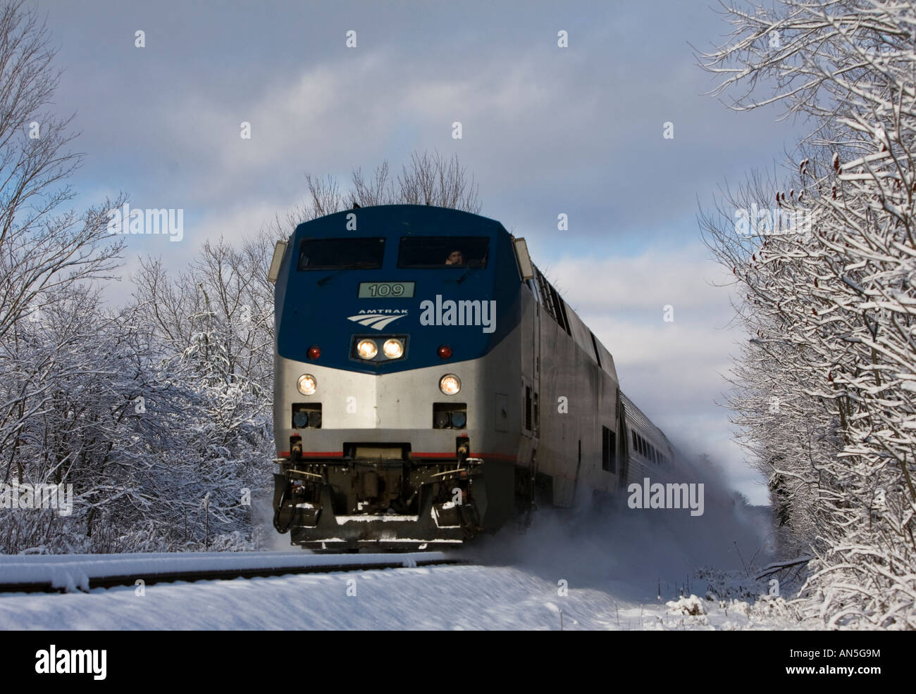 The morning amtrak to nyc heads through williston vt after a fresh