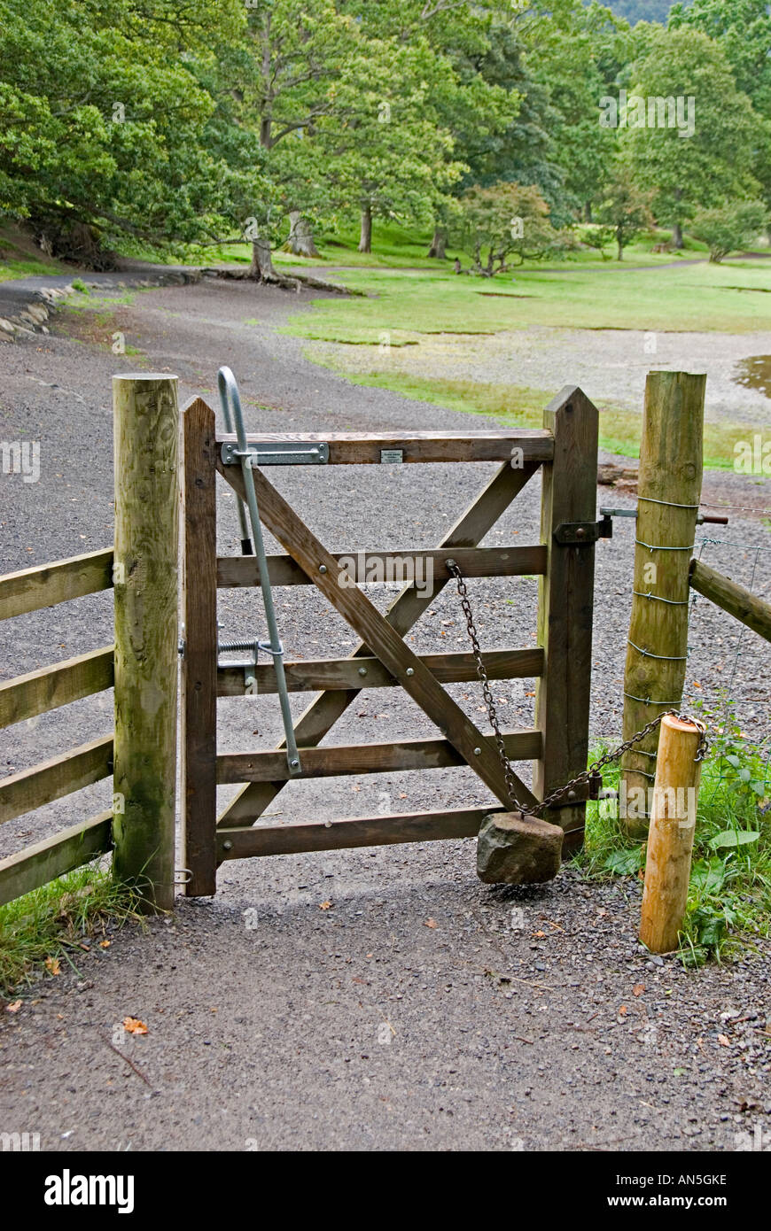 A wooden gate designed for easy access by wheelchair users Stock Photo