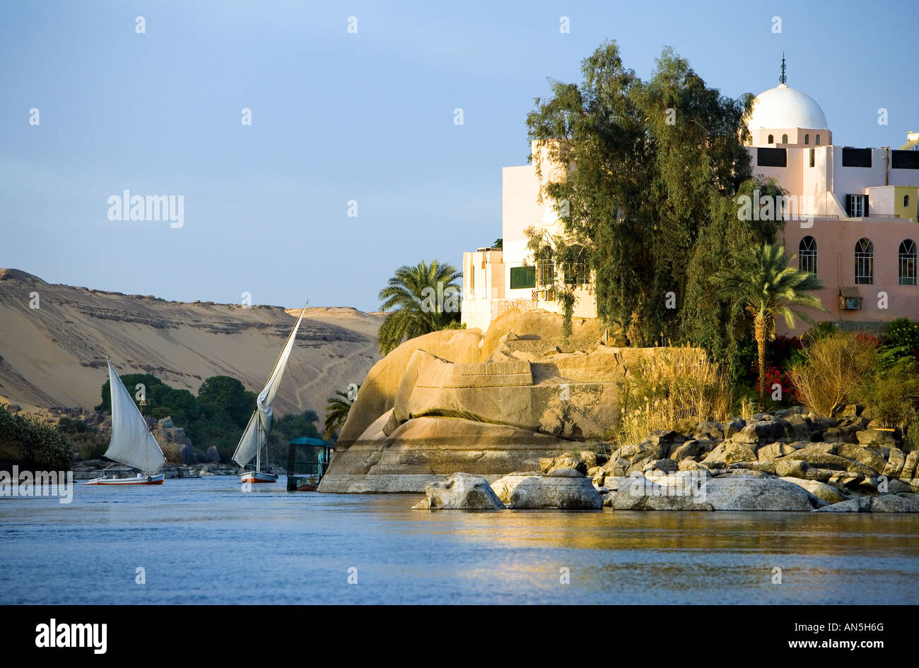 Egypt Aswan landscape of the Nile river bank Stock Photo - Alamy