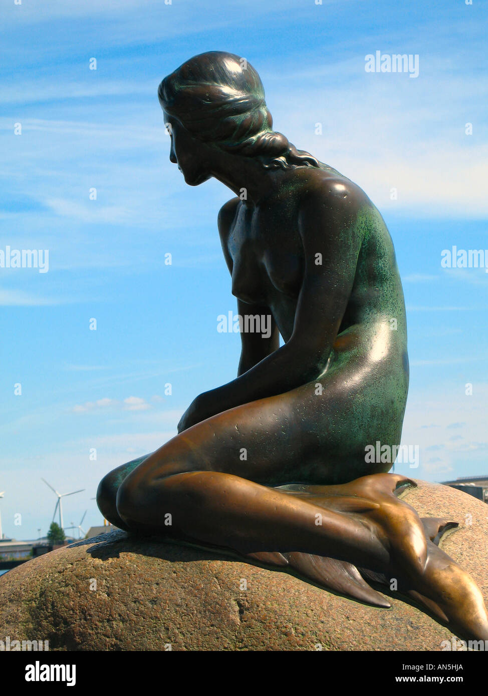 The close up Little Mermaid sculpture Edvard Eriksen 1913 Waterfront Copenhagen Denmark Stock Photo
