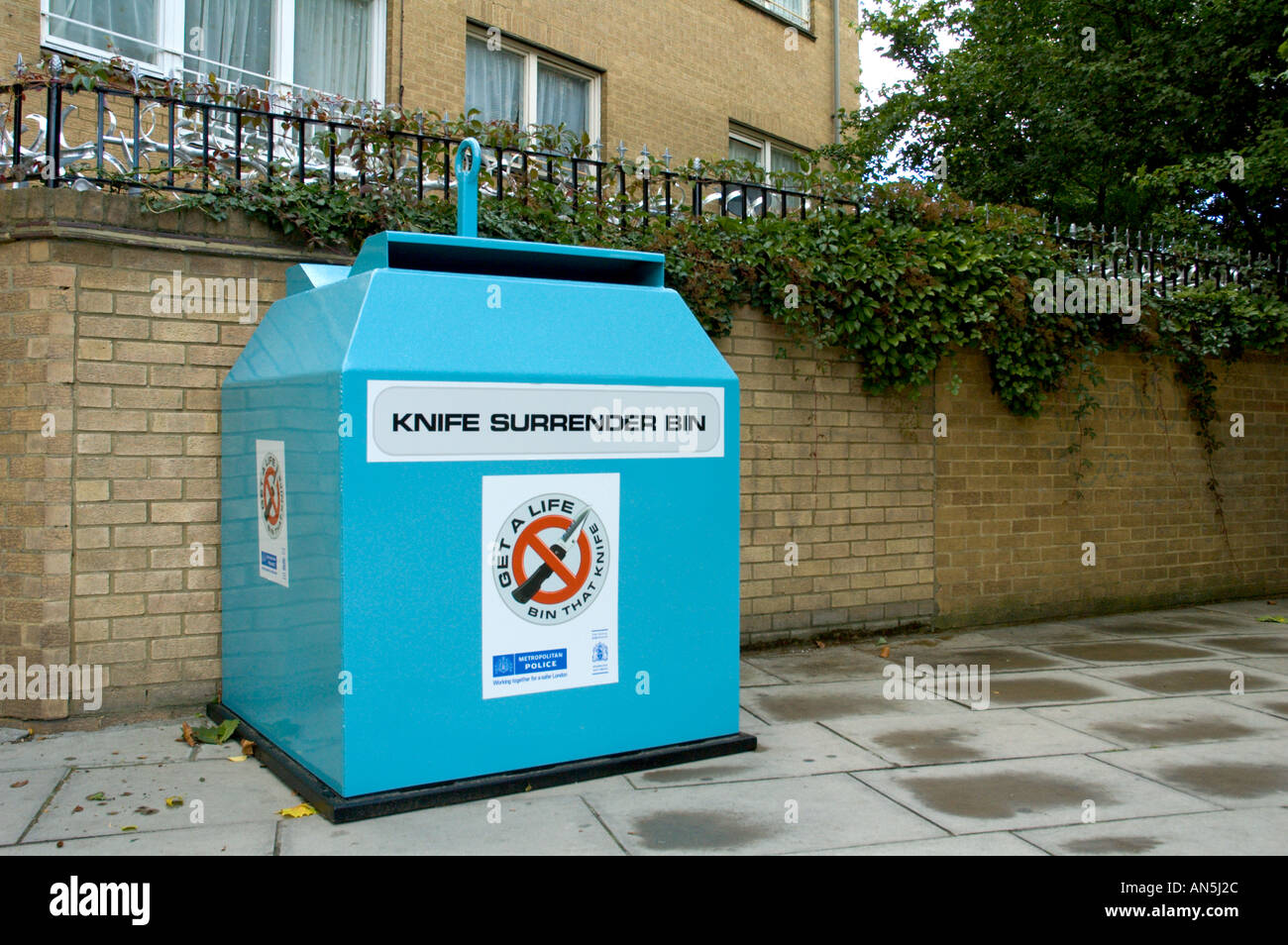 Knife surrender bin in West London England UK Stock Photo