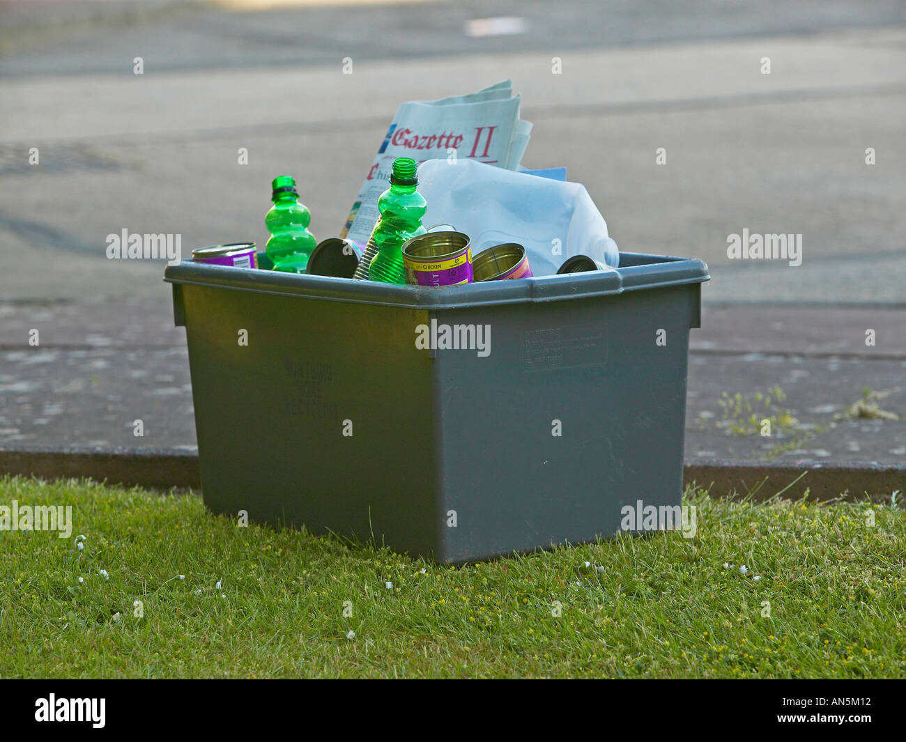Grey Box home recycling scheme filled and awaiting for kerbside