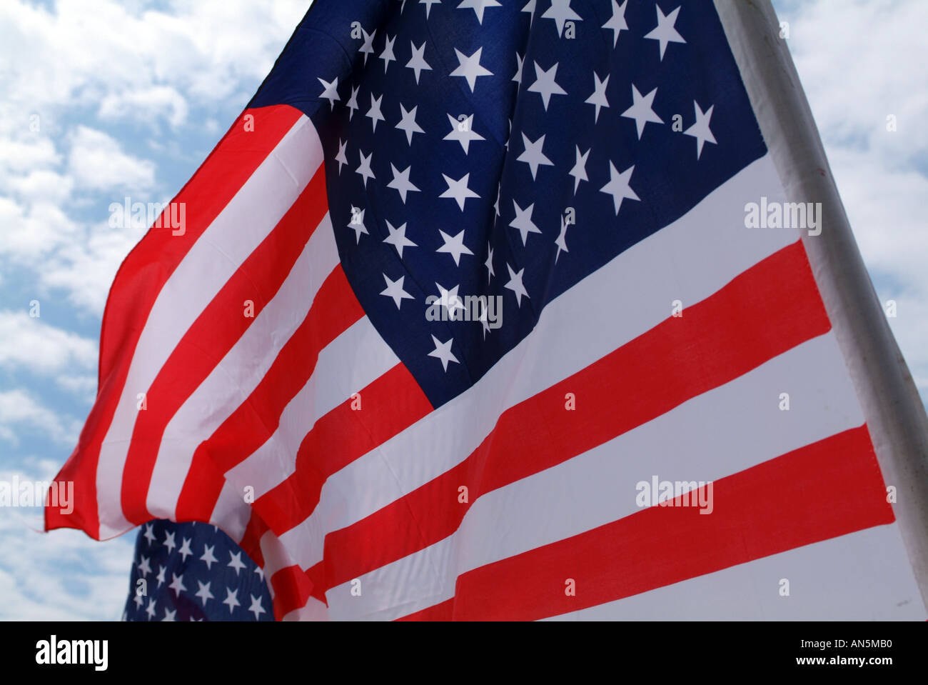 American flags blowing in the breeze Stock Photo