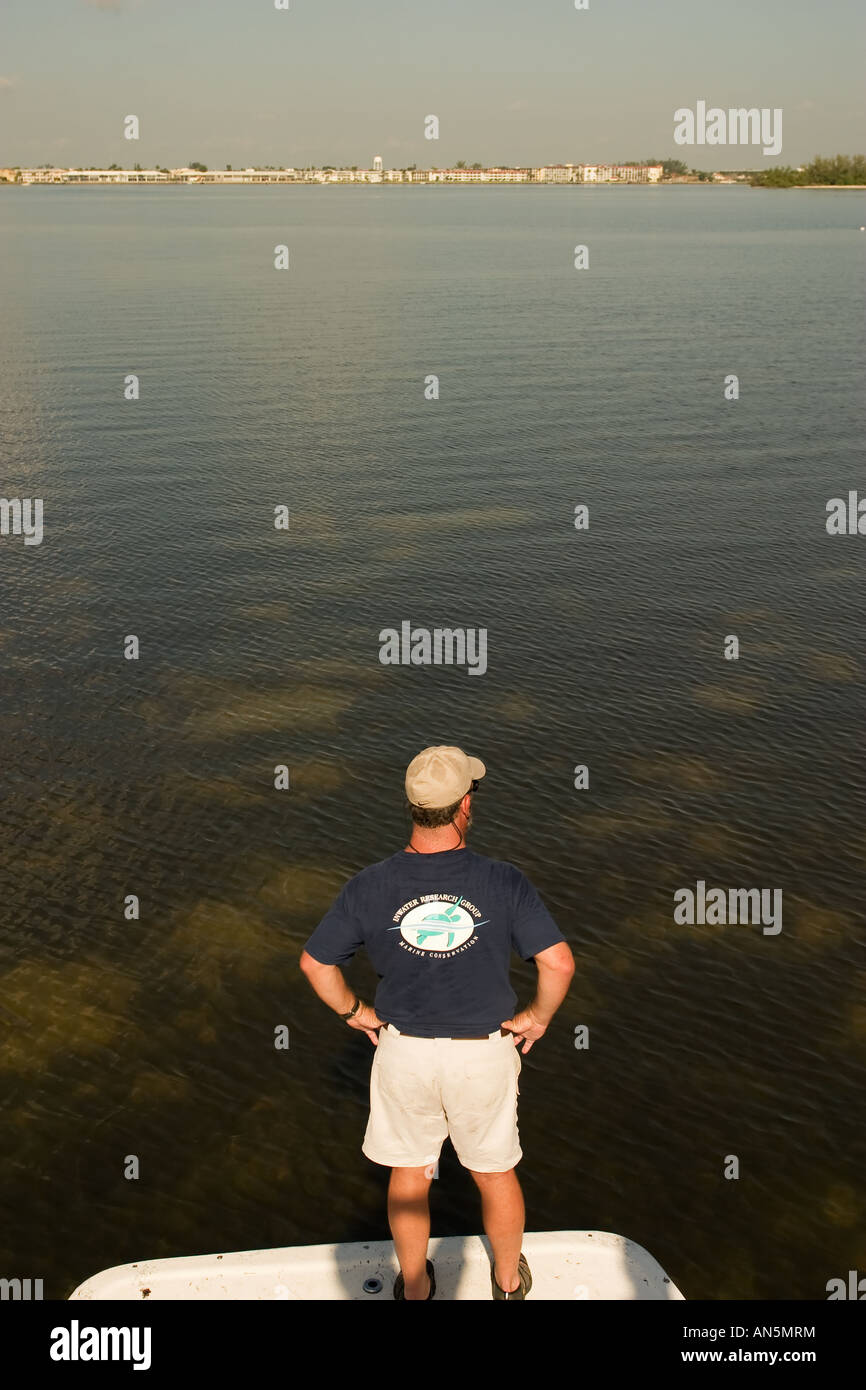 Biologist surveys the Lake Worth Lagoon Stock Photo