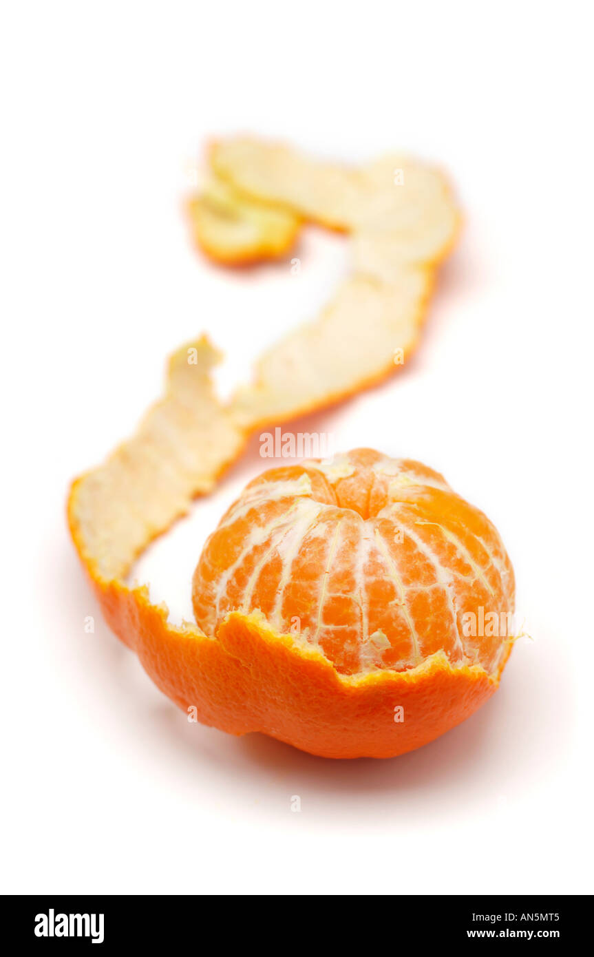 Clementine orange peeled on white background Stock Photo Alamy