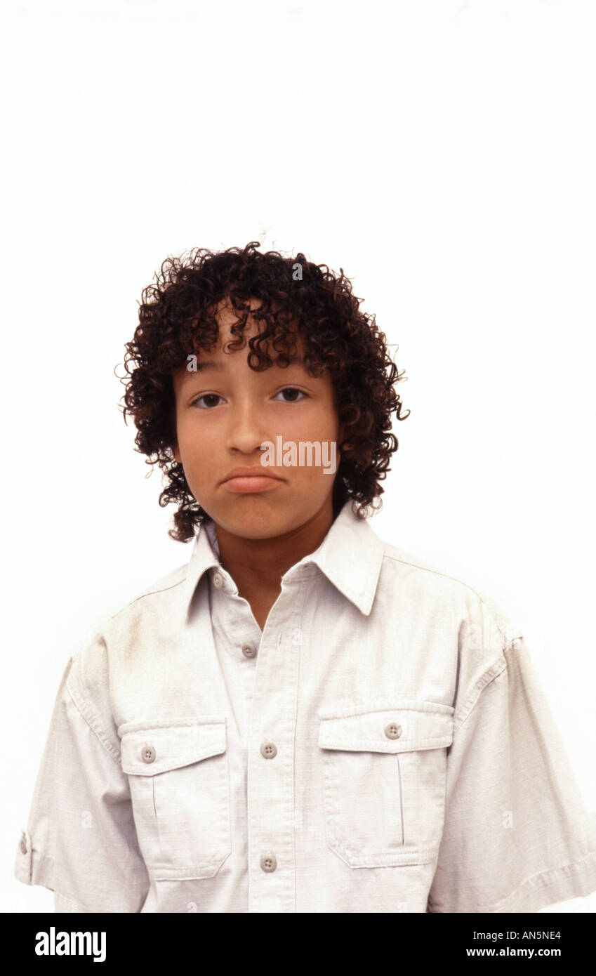 Portrait Young African American Boy With Curly Hair Stock Photo