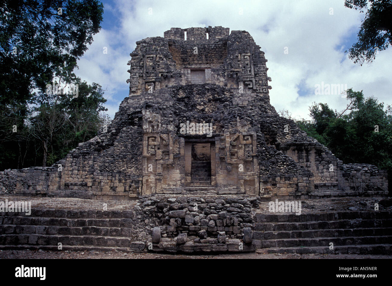 Structure XX at the Mayan ruins of Chicanna, Campeche, Mexico Stock