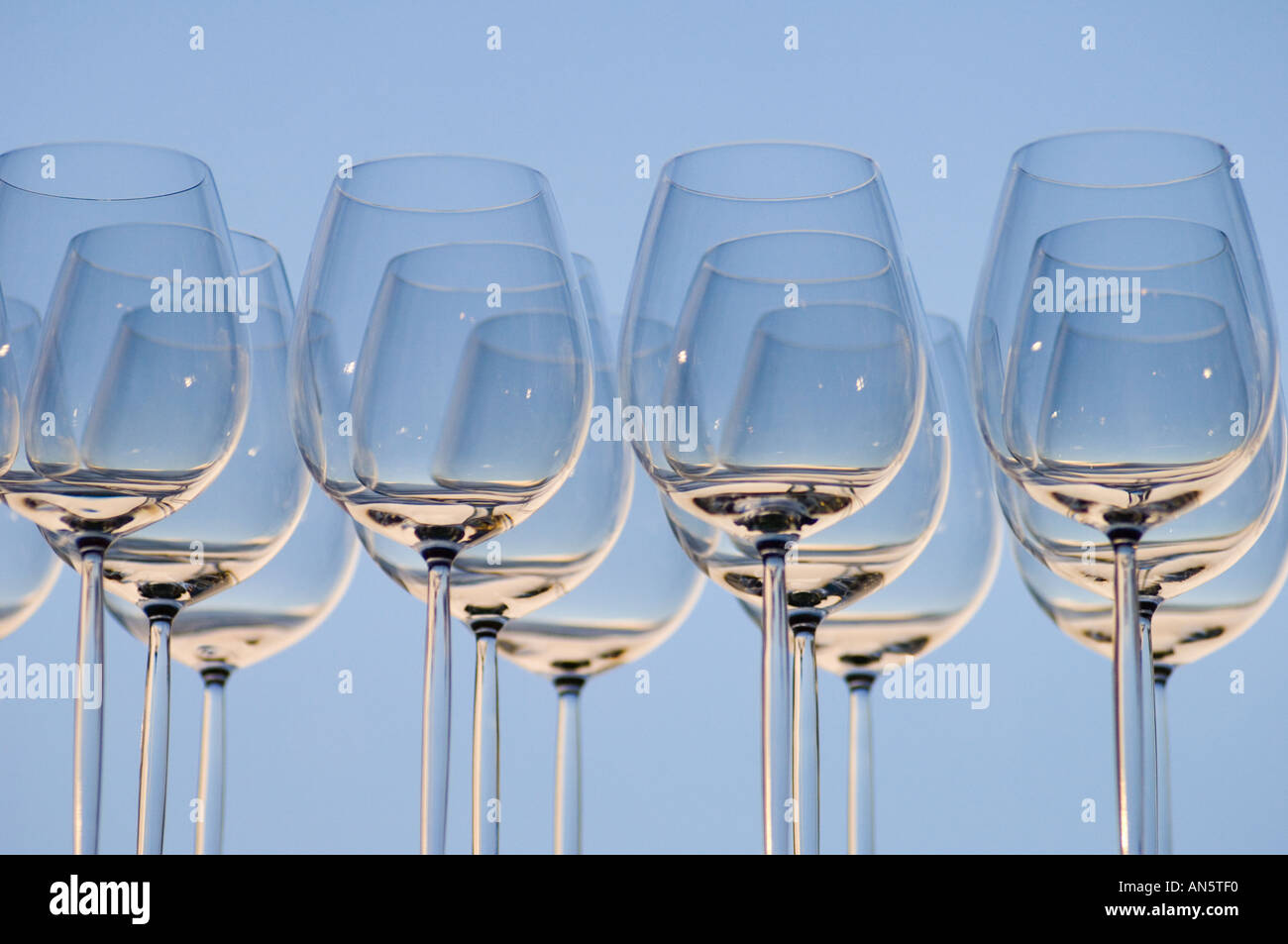 Wine glasses against blue sky Alyeska Resort Anchorage Alaska  Stock Photo