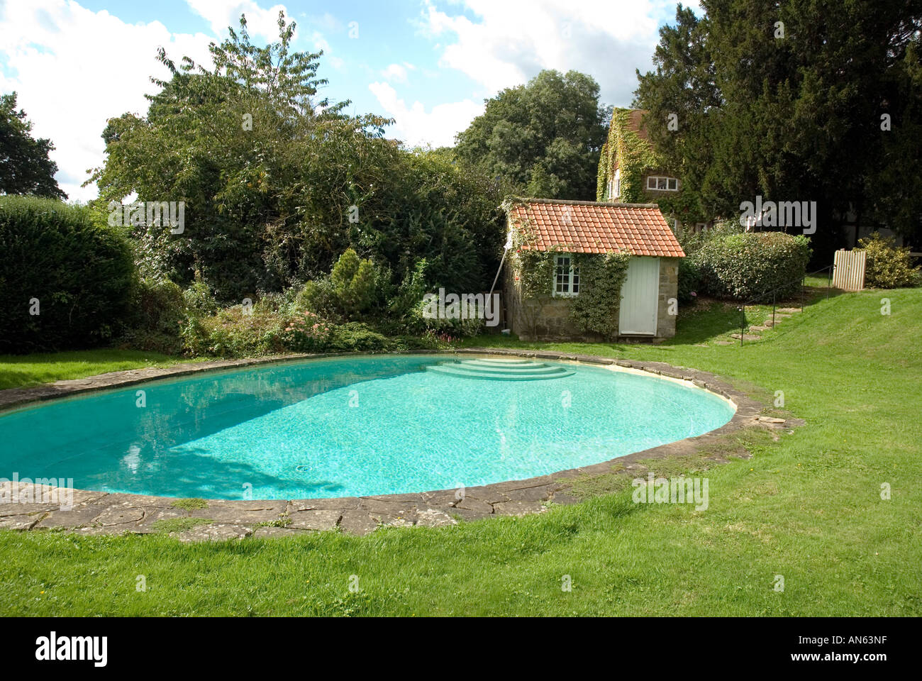 Swimming pool and pool house at country estate in East Sussex England Britain UK Stock Photo Alamy