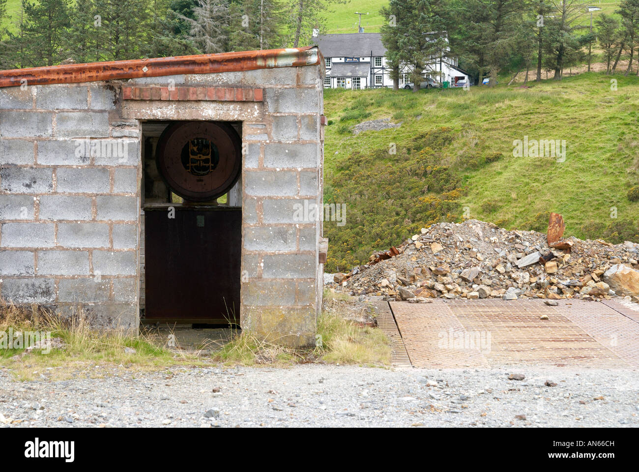 Derelict weigh bridge at former Dylife lead mine site in mid-Wales Stock Photo