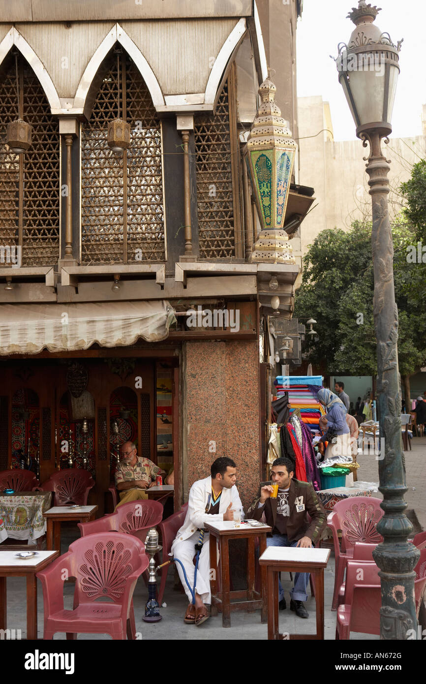 Men in outdoor cafe with hookah Cairo Egypt Stock Photo Alamy