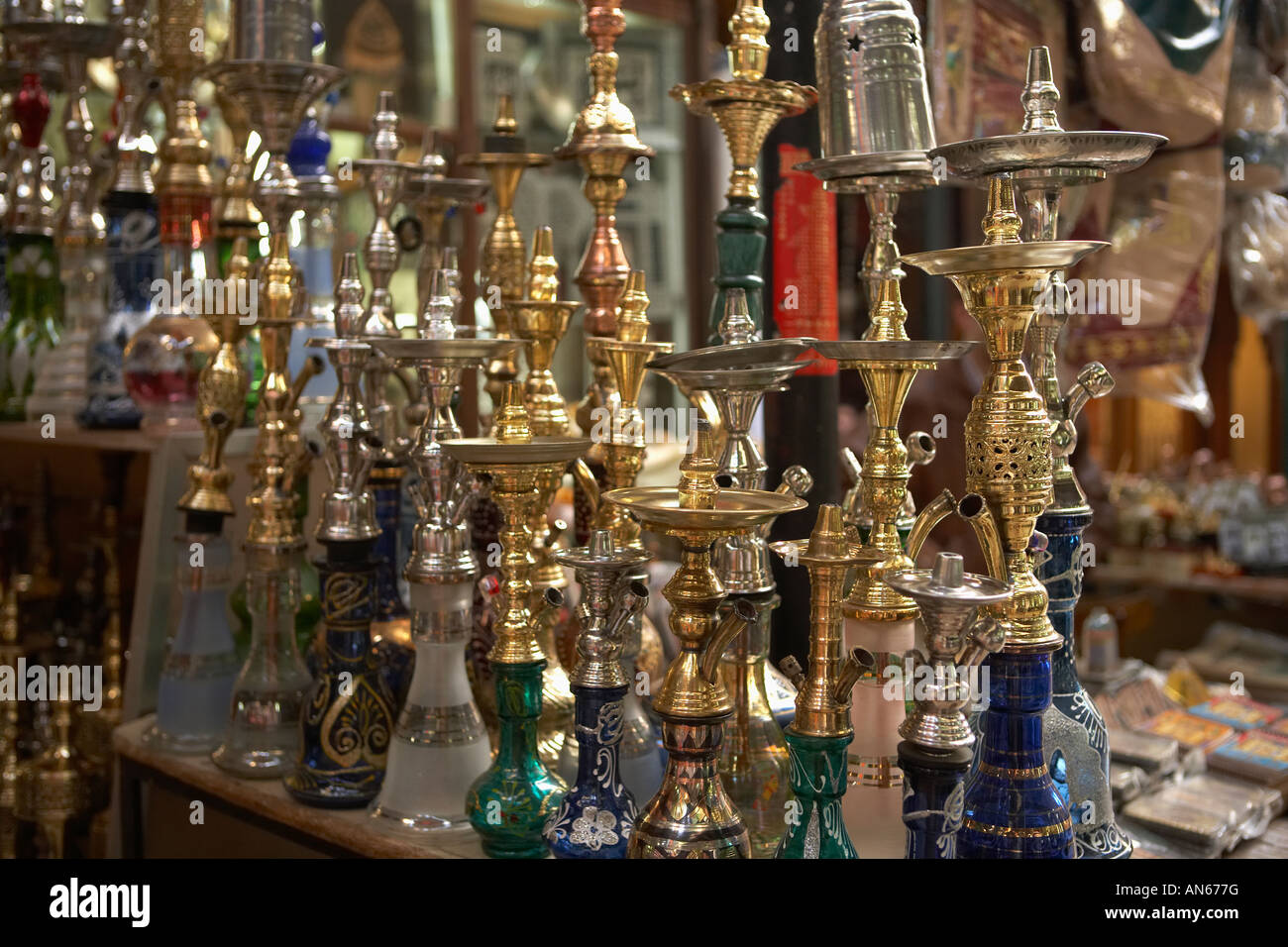 Hookahs for sale at the Khan alKhalili Bazaar in Cairo Egypt Stock