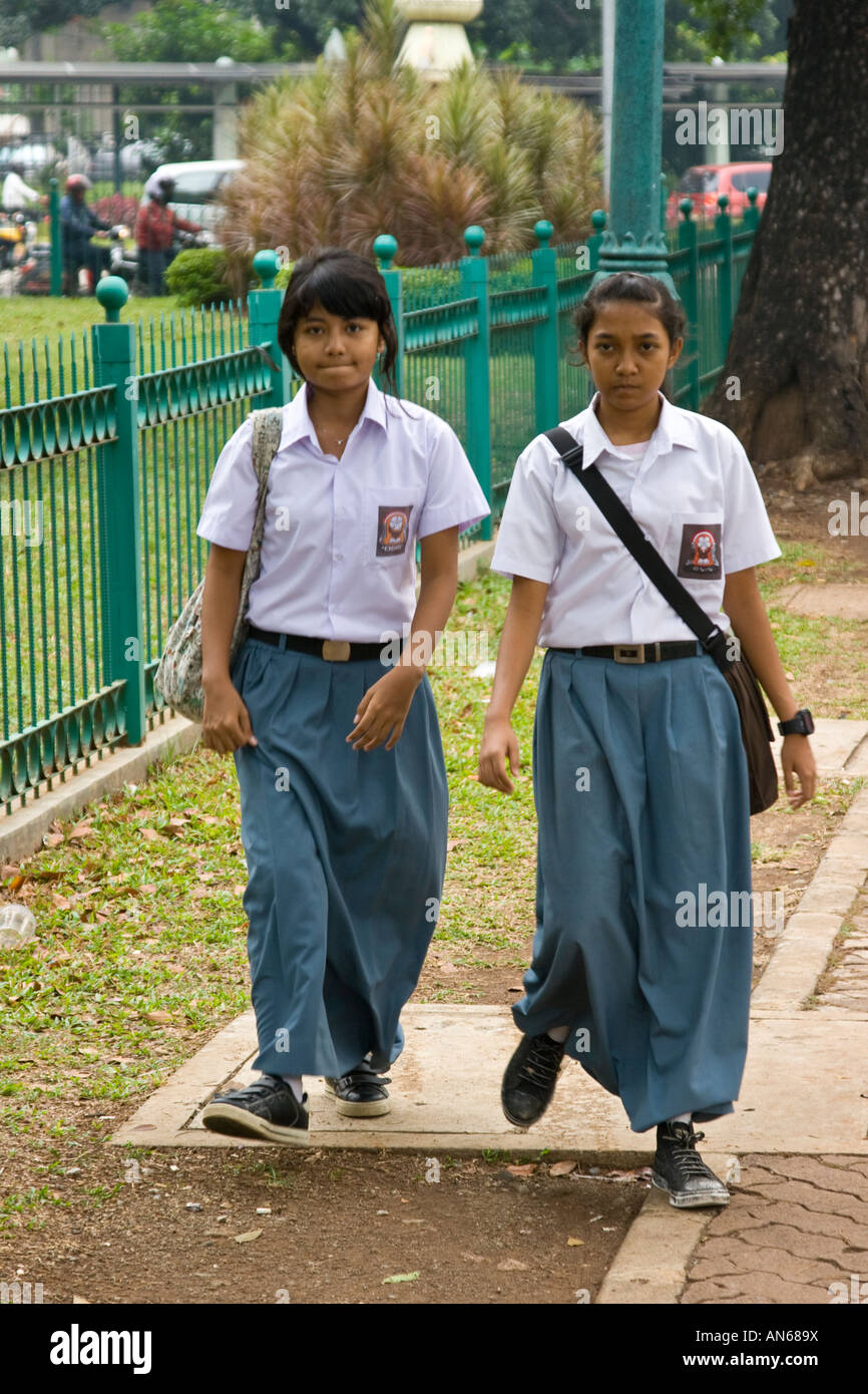 Two Muslim Schoolgirls Walking Jakarta Indonesia Stock Photo
