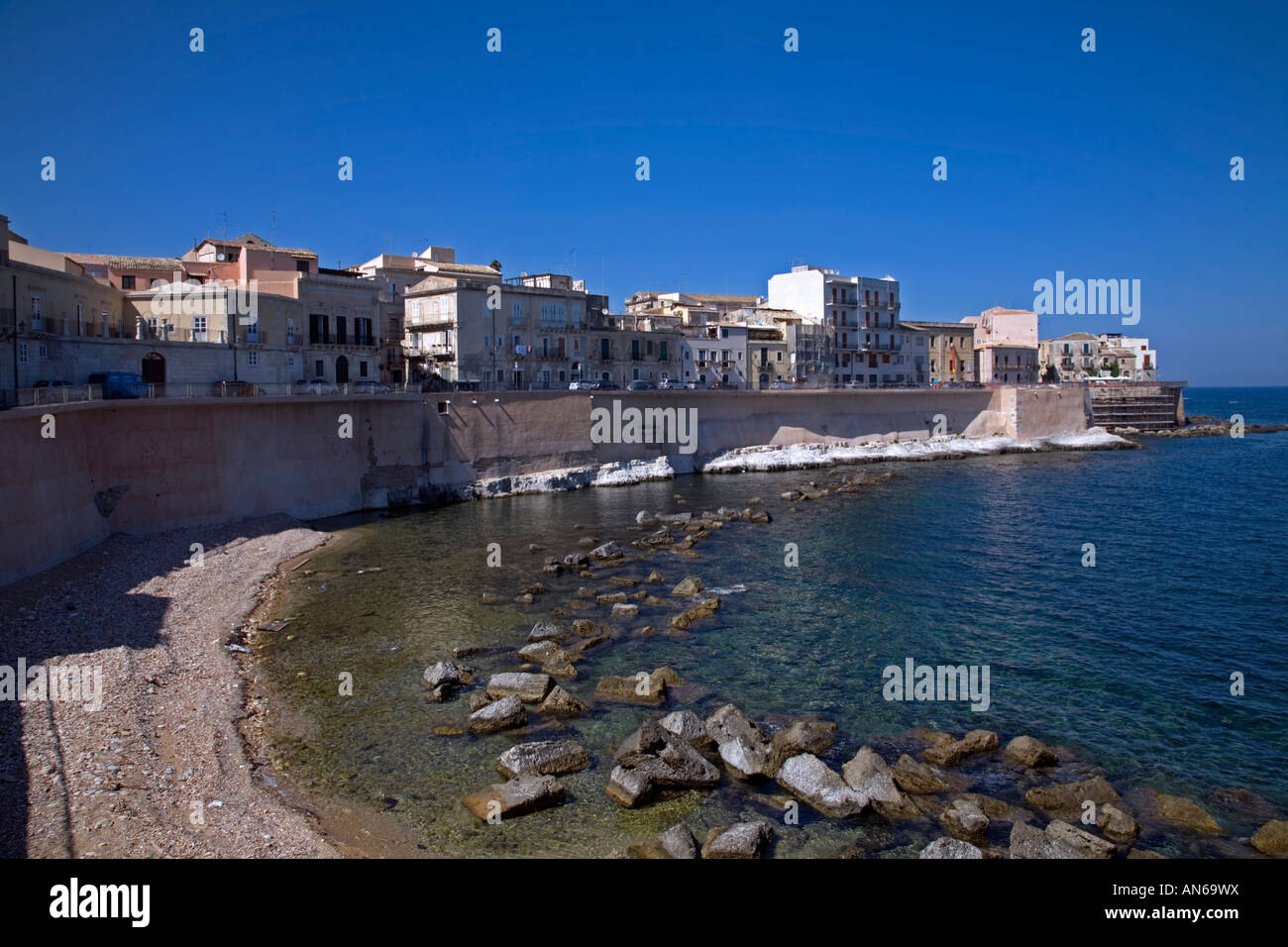Waterfront Buildings Ortygia Island Siracusa Sicily Italy Stock Photo