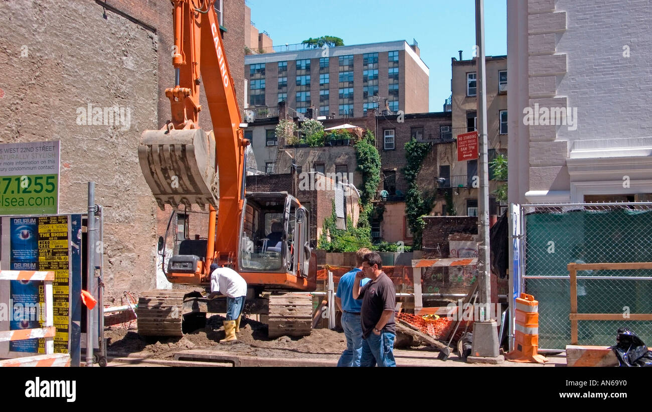 Sliver of expensive real estate being prepared for new Manhattan construction site New York City United States America Stock Photo