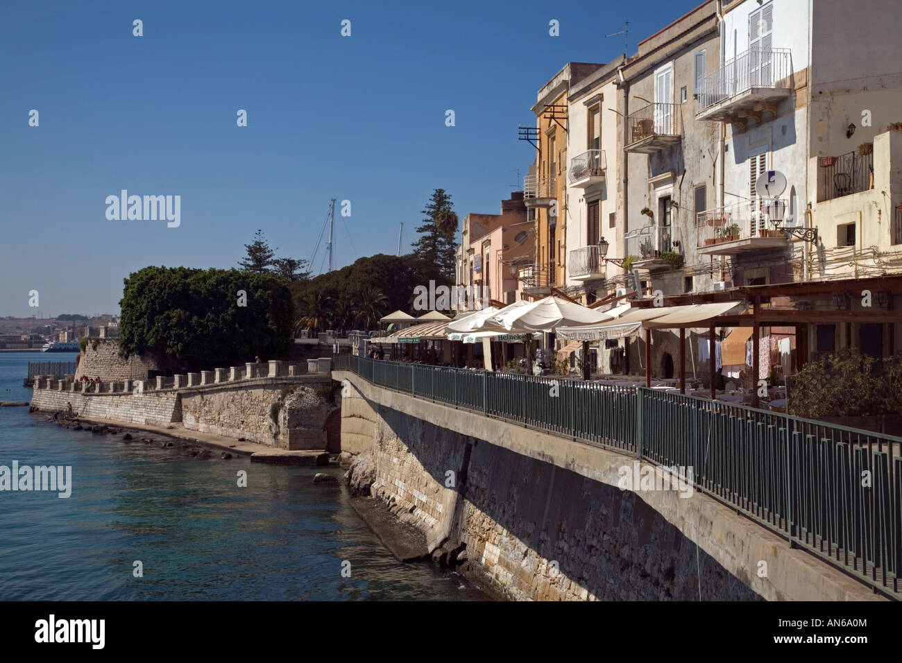 Waterfront Houses Restaurants Ortygia Island Siracusa Sicily Italy