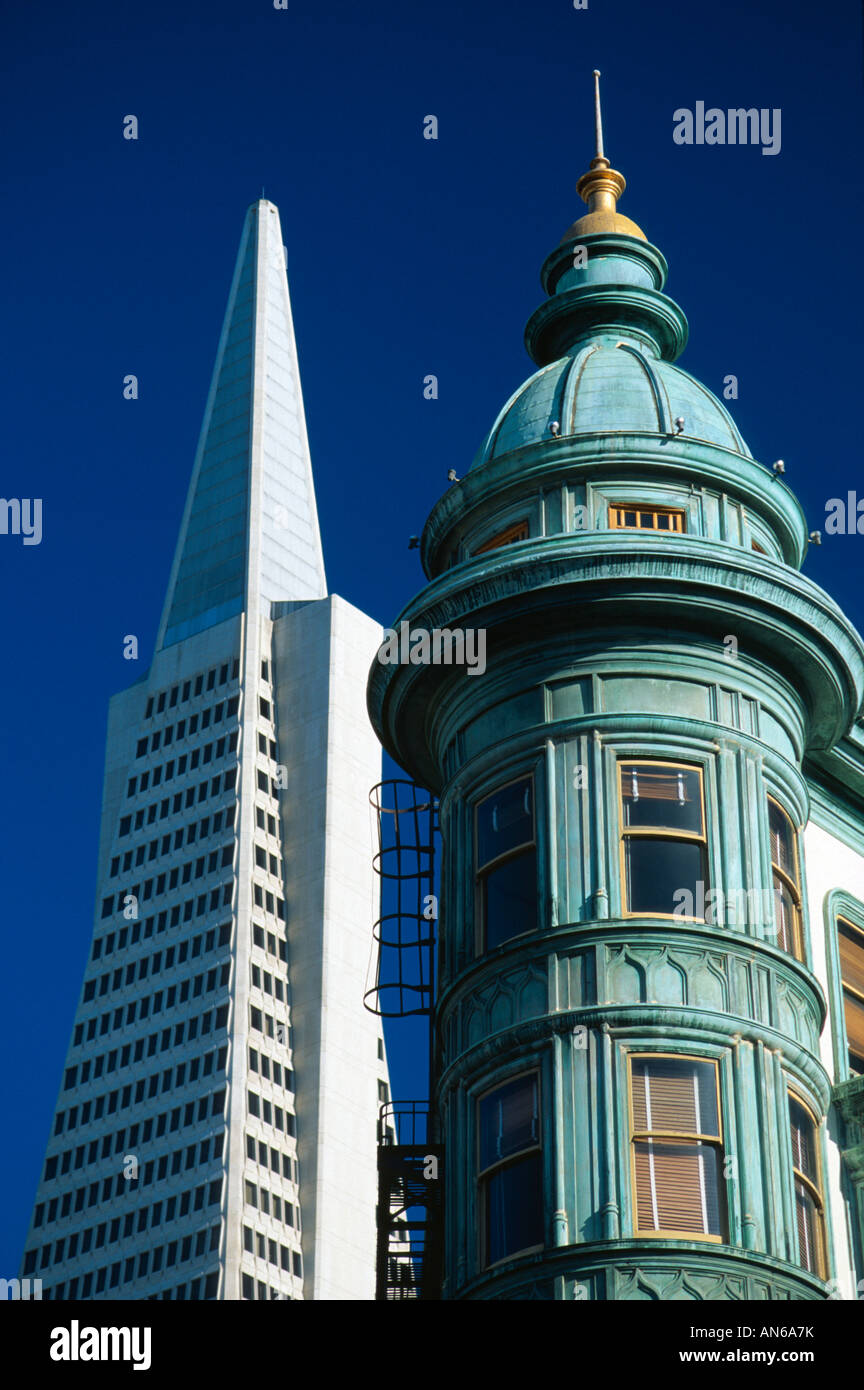 Transamerica Pyramid and Francis Ford Coppola building in San Francisco California USA Stock Photo