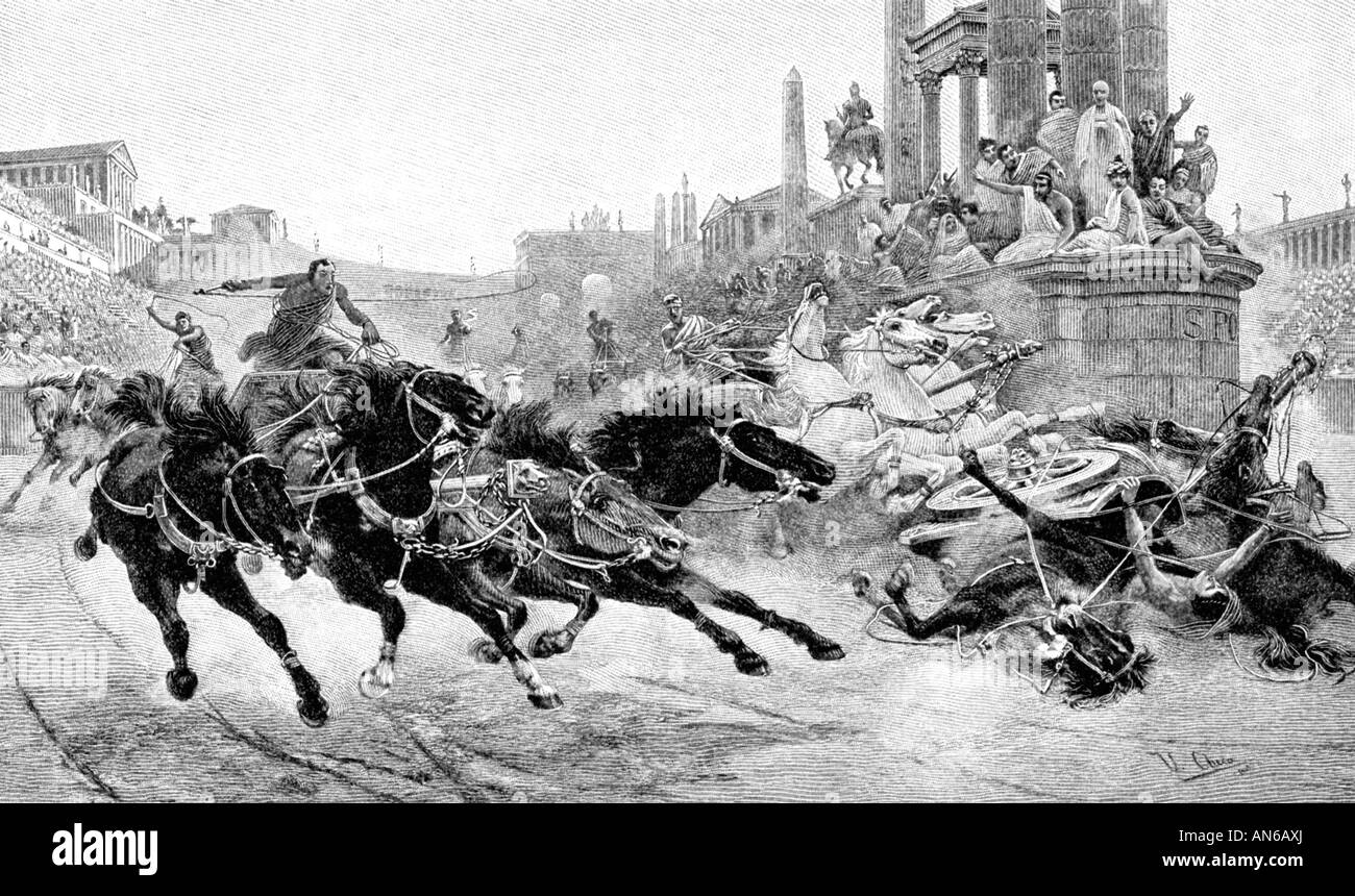 Ancient Roman chariot race Stock Photo