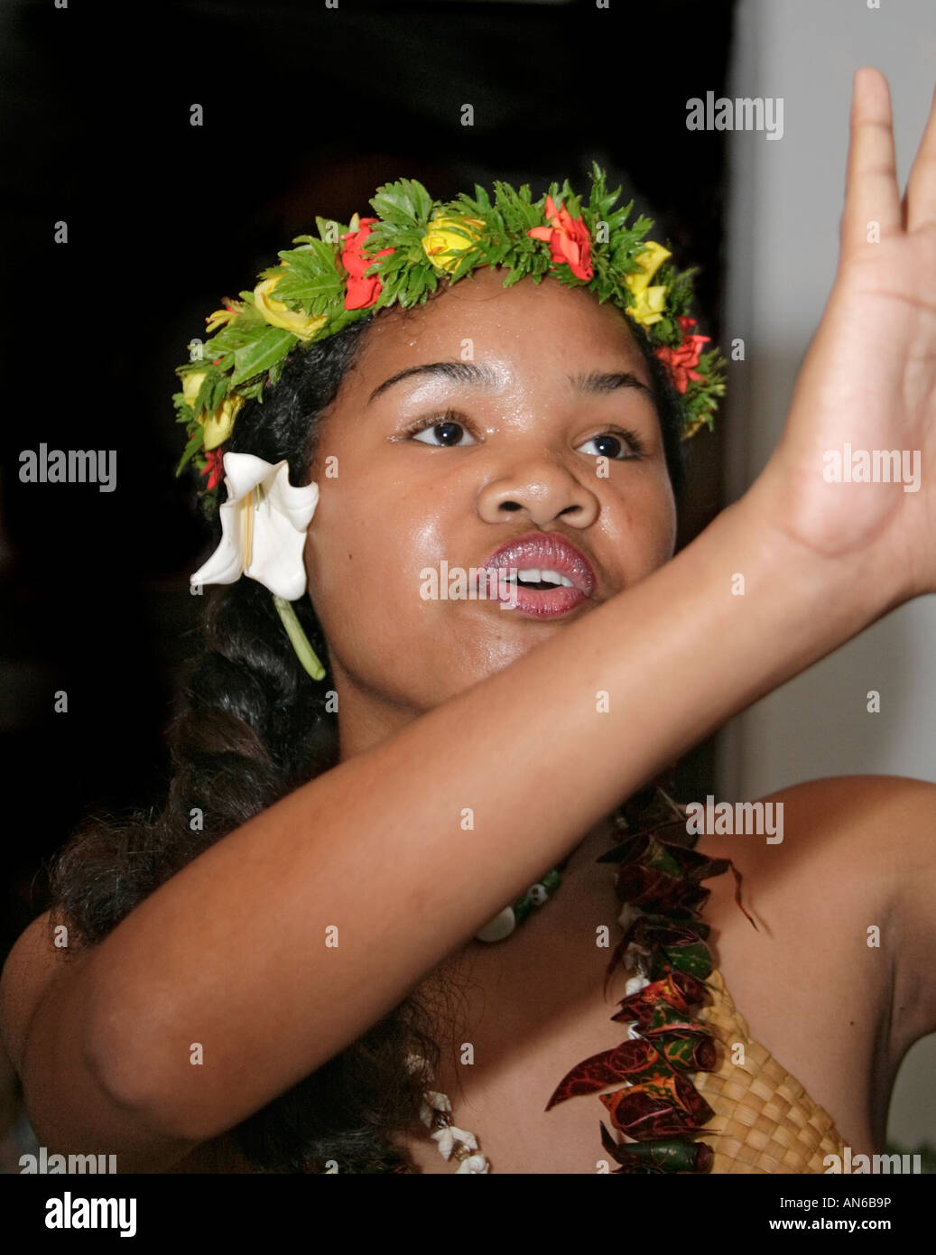 Local Palau girl performs native dances Palau Micronesia Stock Photo