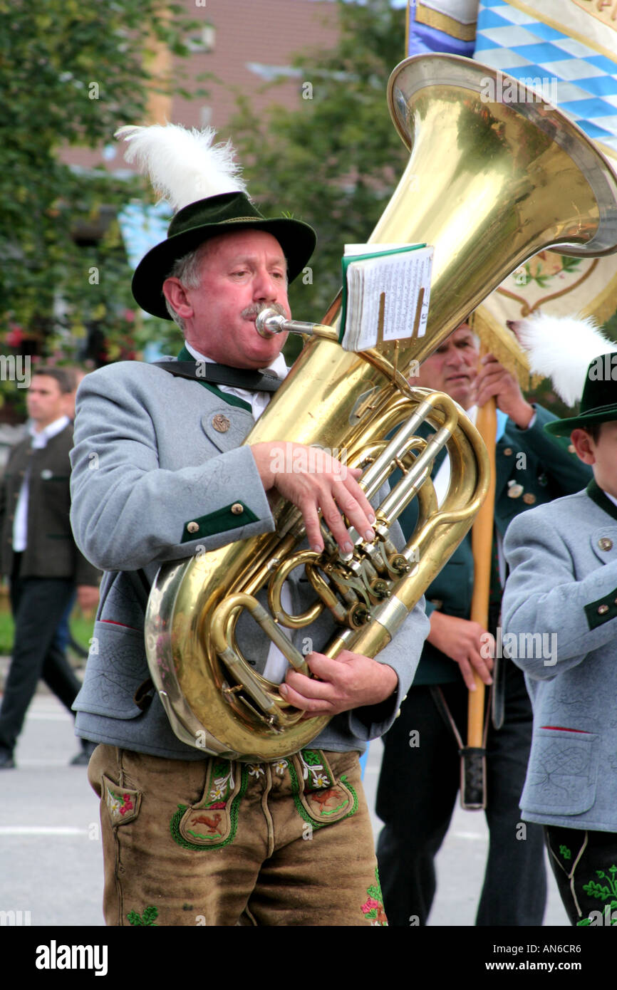 Tuba Player in a Bavarian Brass Band at a Street Festival Lenggries