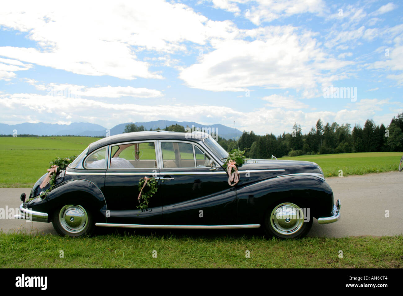 Old Nostalgic Bmw V8 Motor Car Decorated For A Wedding Bavaria Stock Photo Alamy