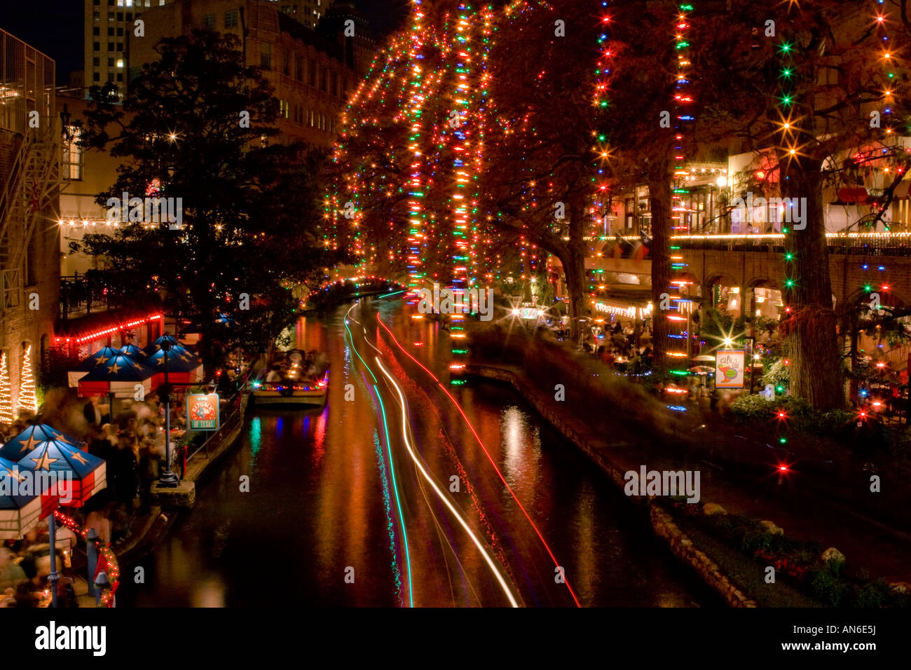 San Antonio Riverwalk with Christmas Lights Stock Photo Alamy