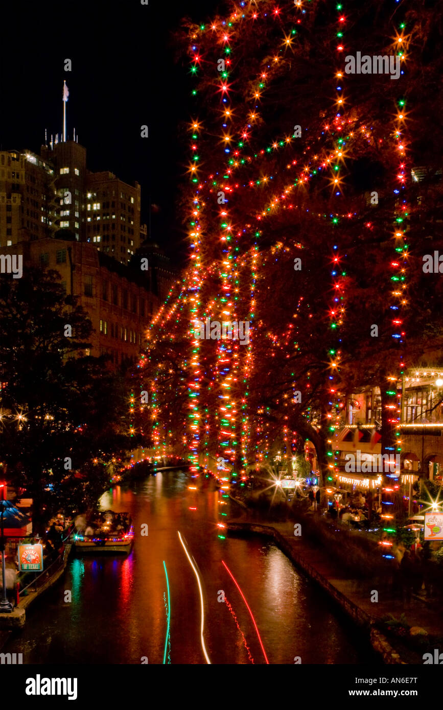San Antonio Riverwalk with Christmas Lights Stock Photo Alamy