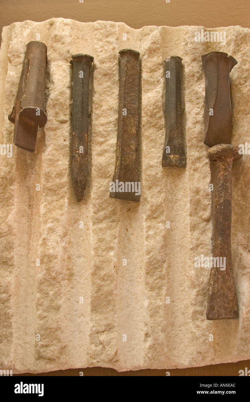 Stone cutters hand tools municipal museum Mijas Costa del Sol Spain Stock Photo