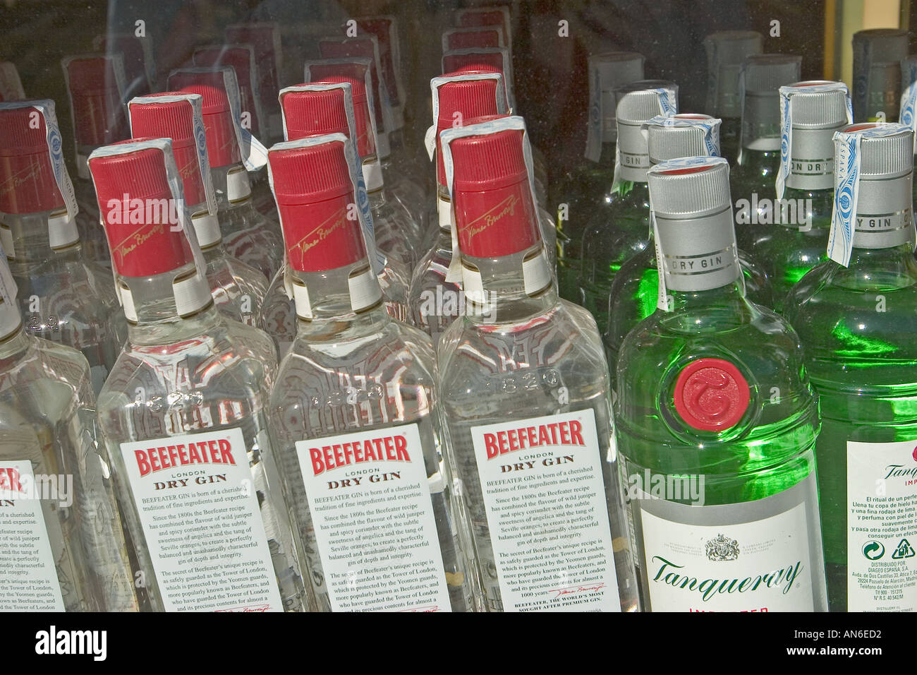 Bottles of gin for sale in shop window Stock Photo Alamy