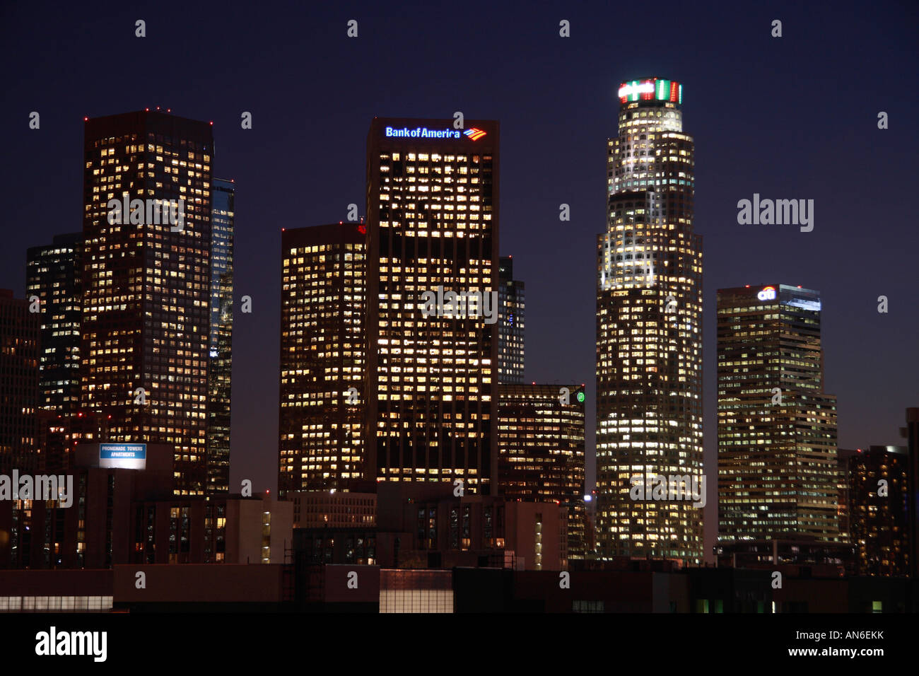 Los Angeles Downtown Night Skyline Stock Photo
